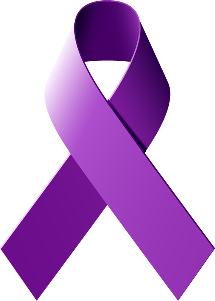 Illustration of a purple ribbon, the color of domestic violence awareness.