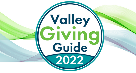 Valley Giving Guide 2022 Logo with green and blue ribbonsin the background